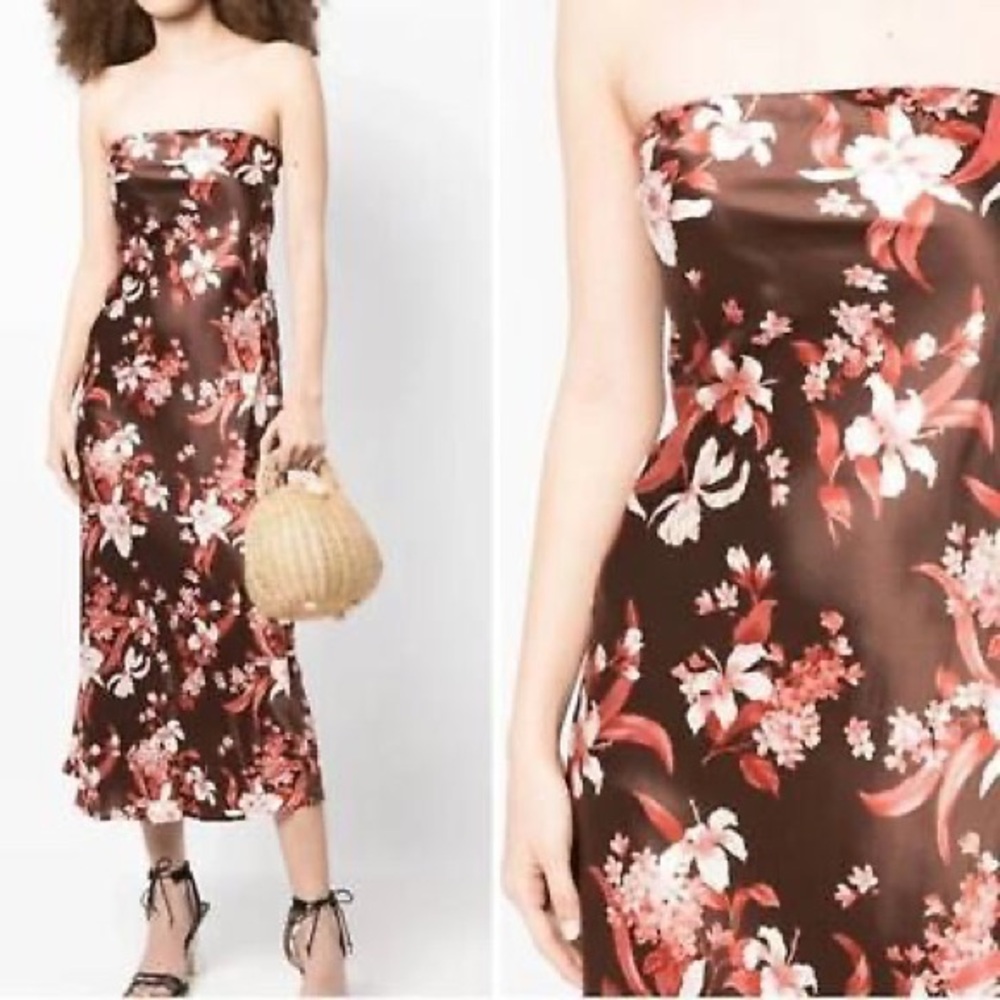 Reformation Joanne Silk Midi Dress in Hilo- brown floral NWT